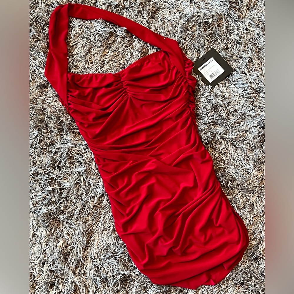 Red mini Norma Kamali dress from Nordstrom